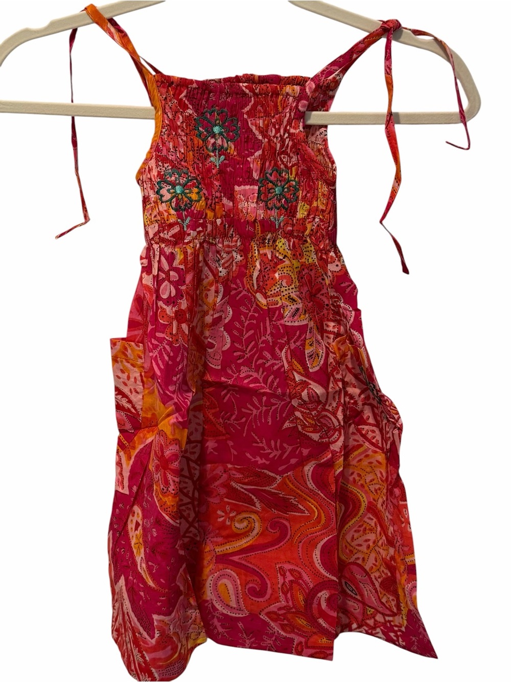 NWT Raj Girls 2T Pink Boho Patchwork Dress Tie Straps Pockets